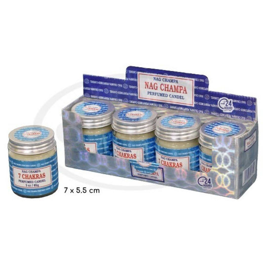 Glazen kaars 85g Nag Champa 7 Chakra's